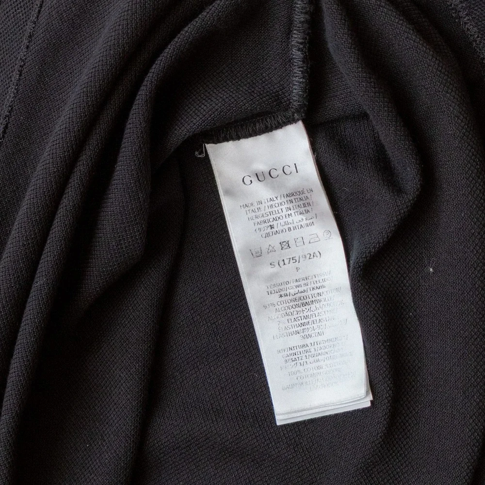 Gucci Men's Interlocking GG Logo Tape Black Piqué Polo Shirt Size S Italy